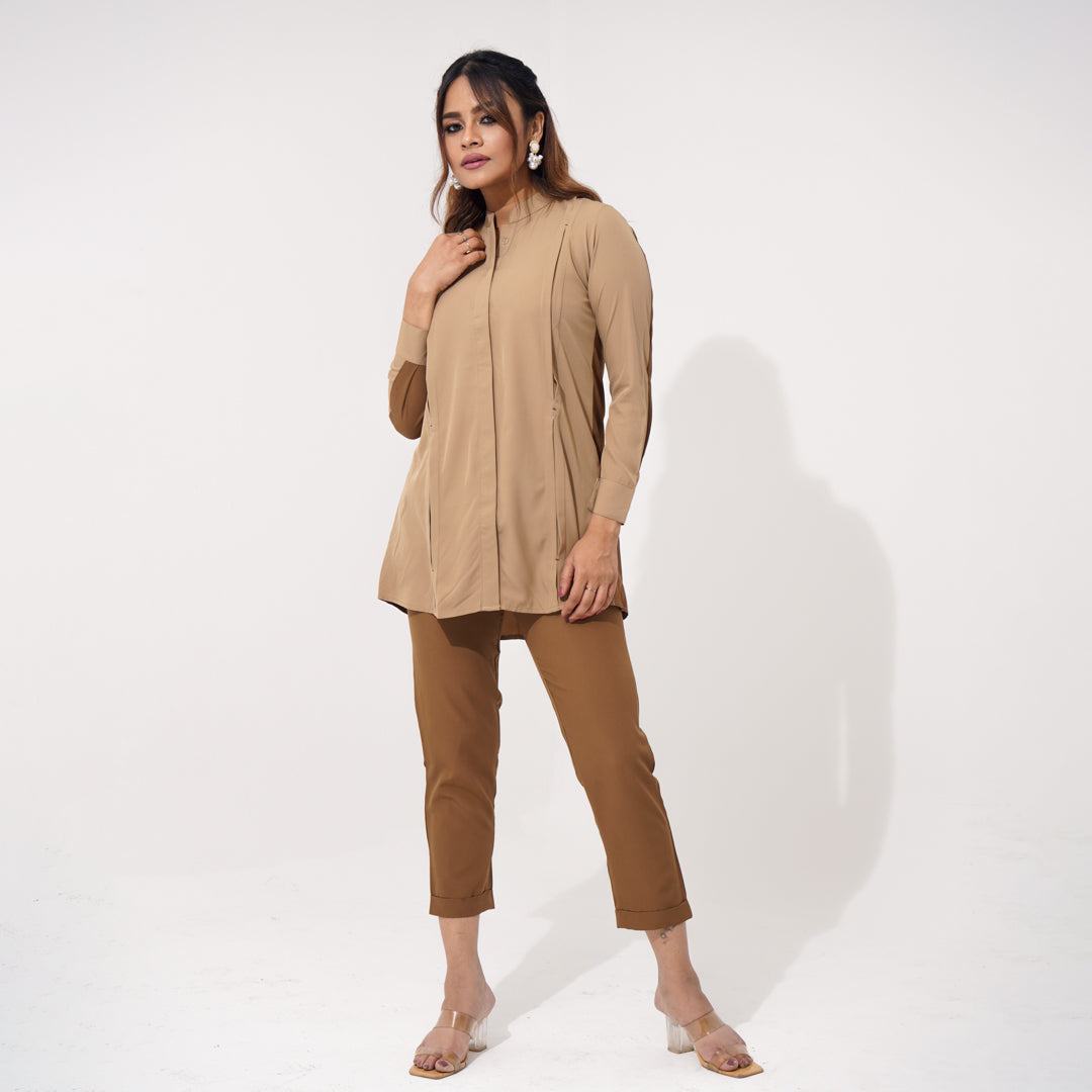 Women Khaki Ethnic Workwear Two Piece Set