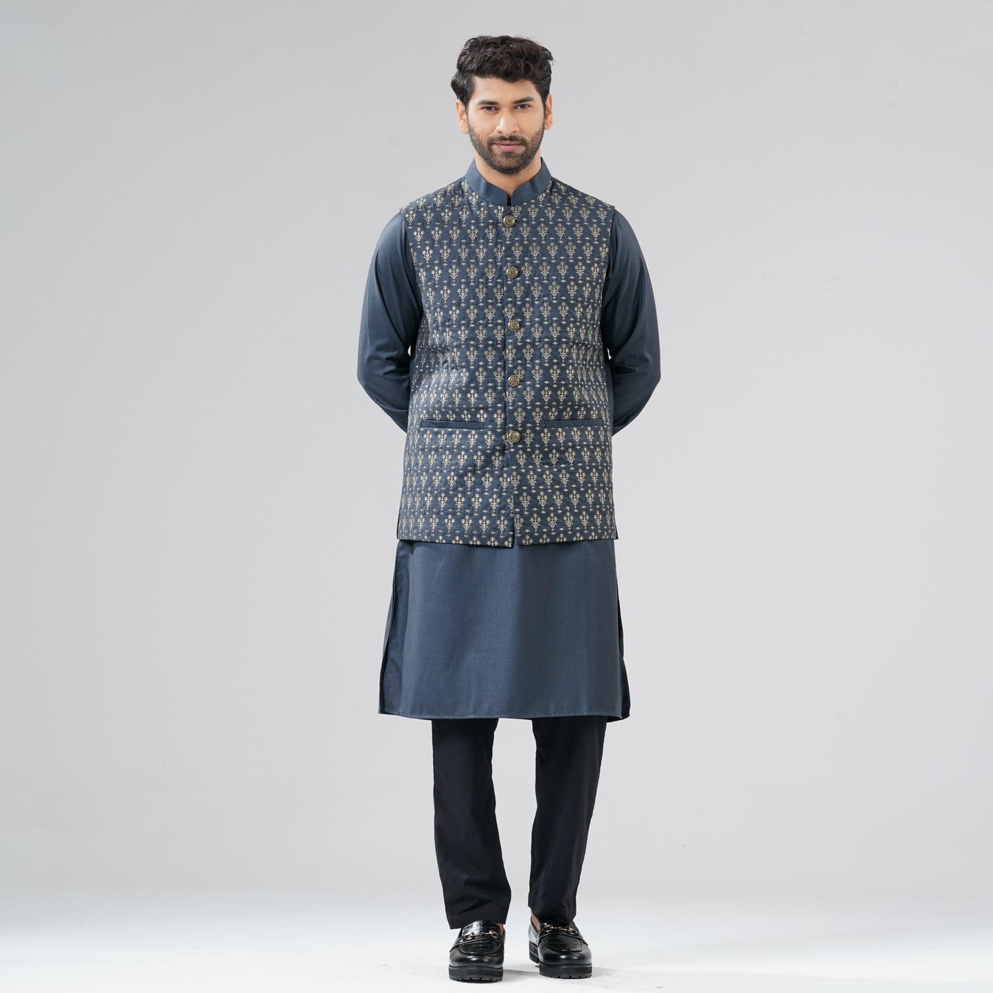 Mens Gray Ash Panjabi Set