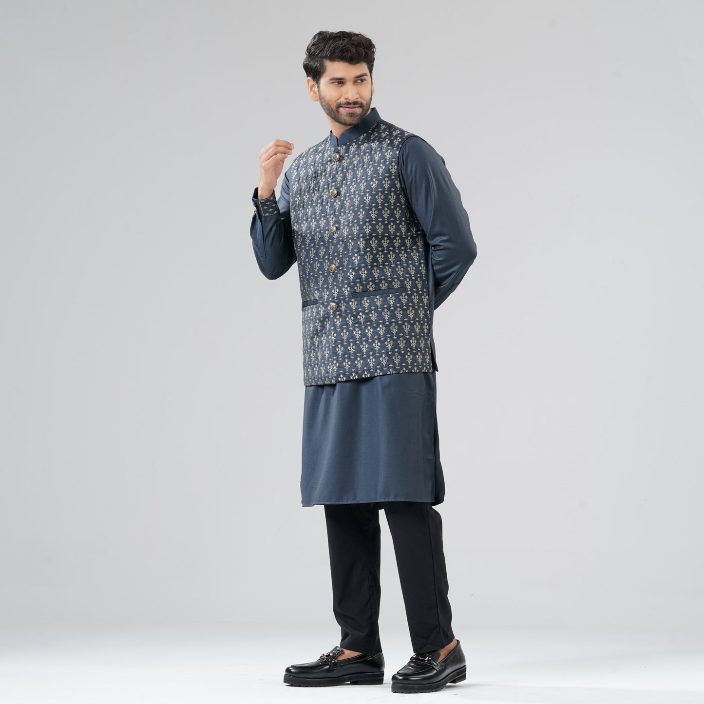 Mens Gray Ash Panjabi Set