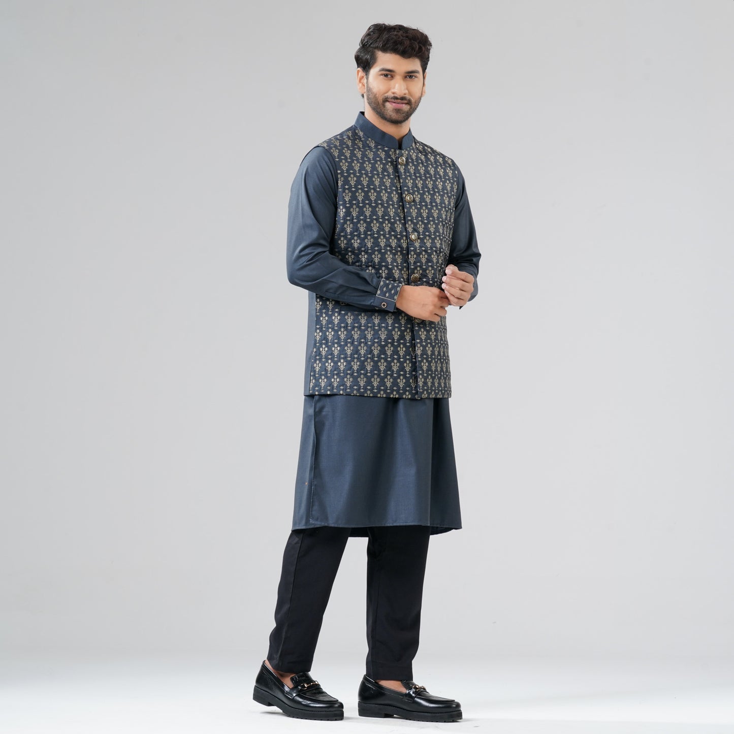 Mens Gray Ash Panjabi Set