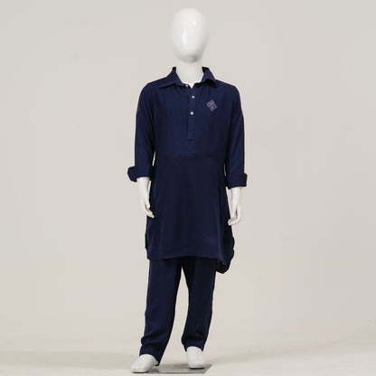 Boys Embroidery Blue Kabli