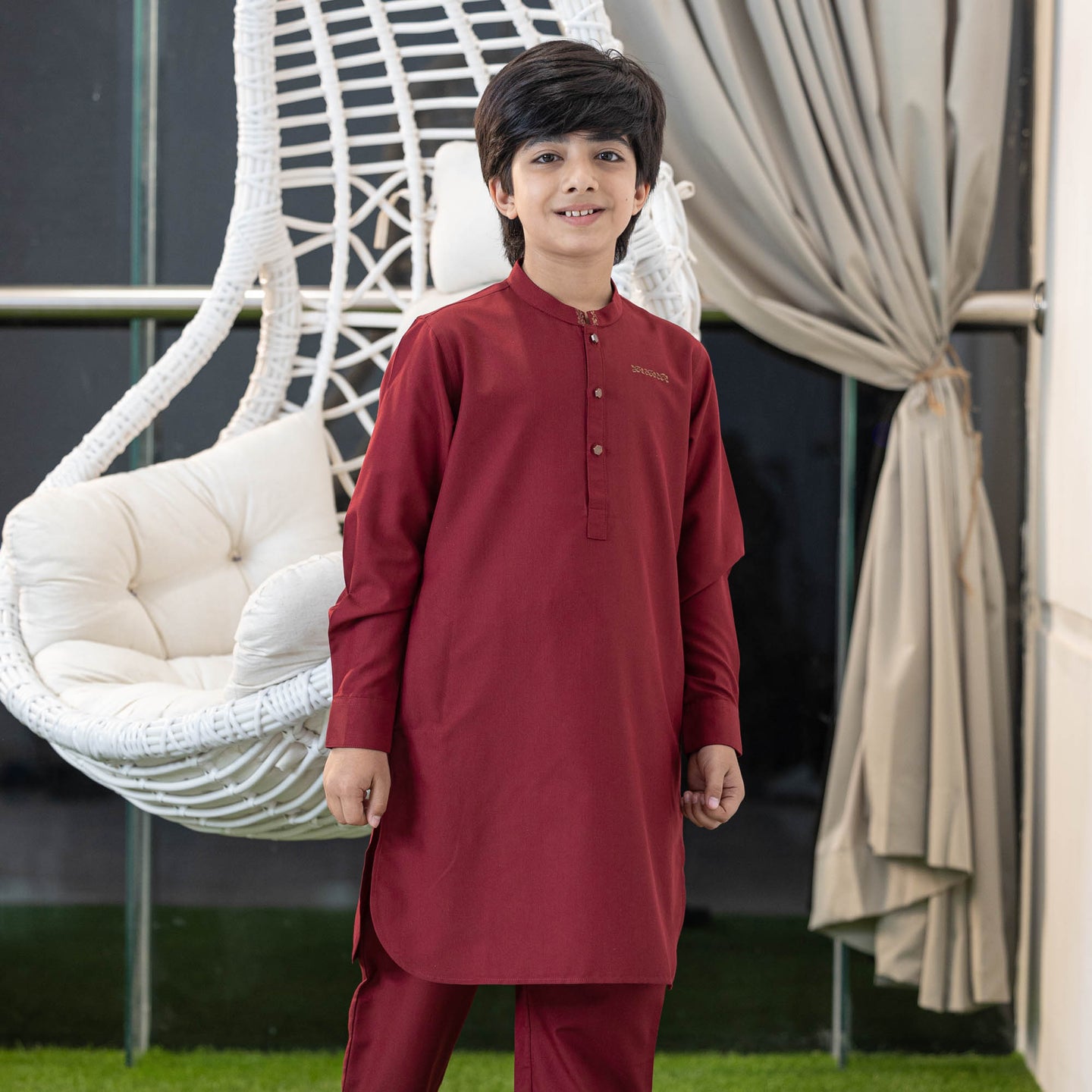 Boy's Maroon Embroidered Kabli