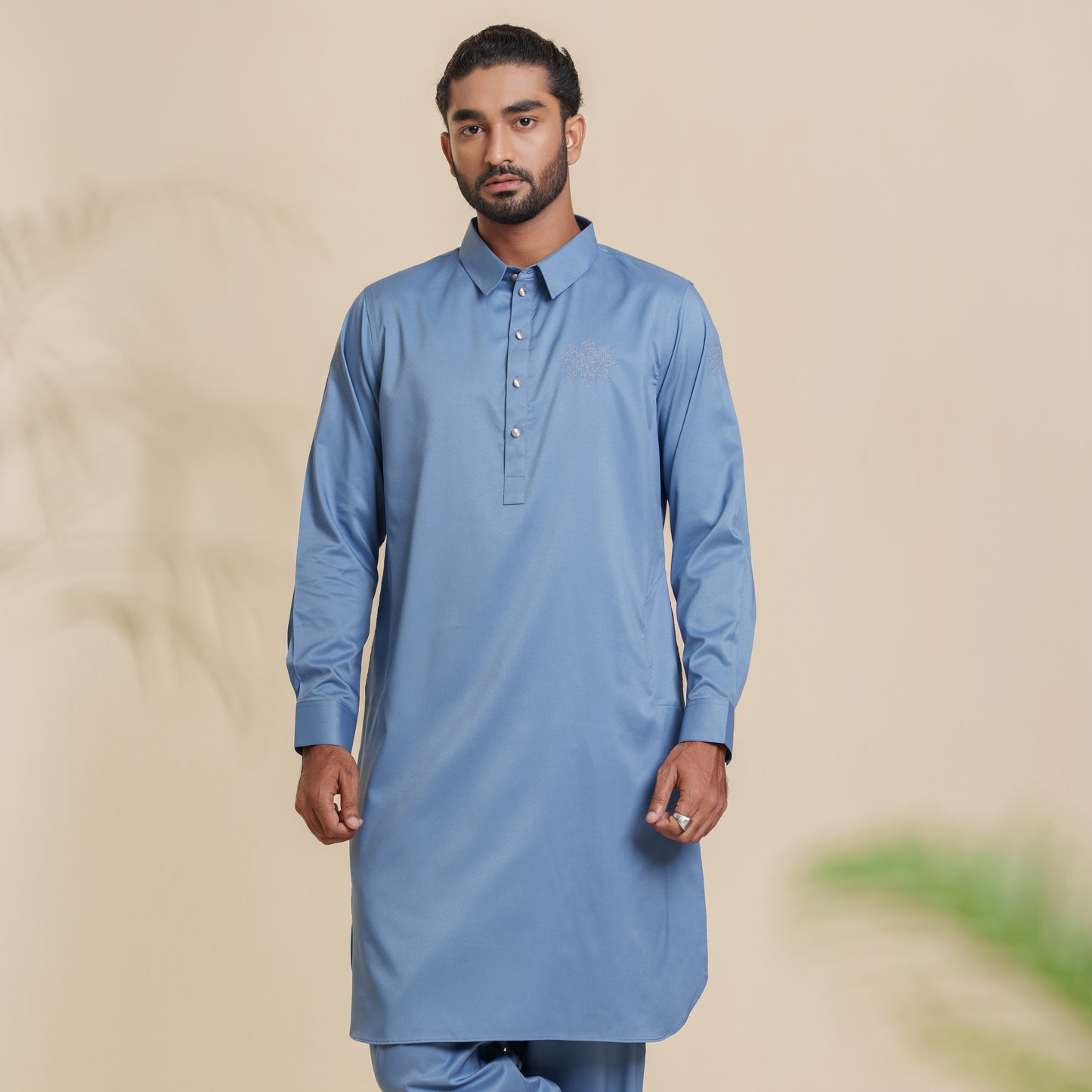 Mens Embroidery Kabli- Blue Horizon