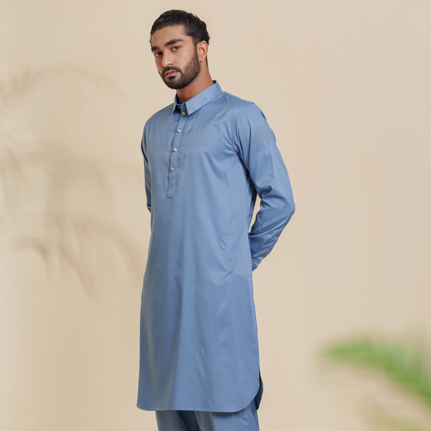 Mens Embroidery Kabli- Blue Horizon