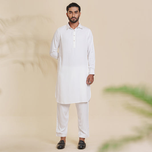 Mens White  Embroidery Kabli Set