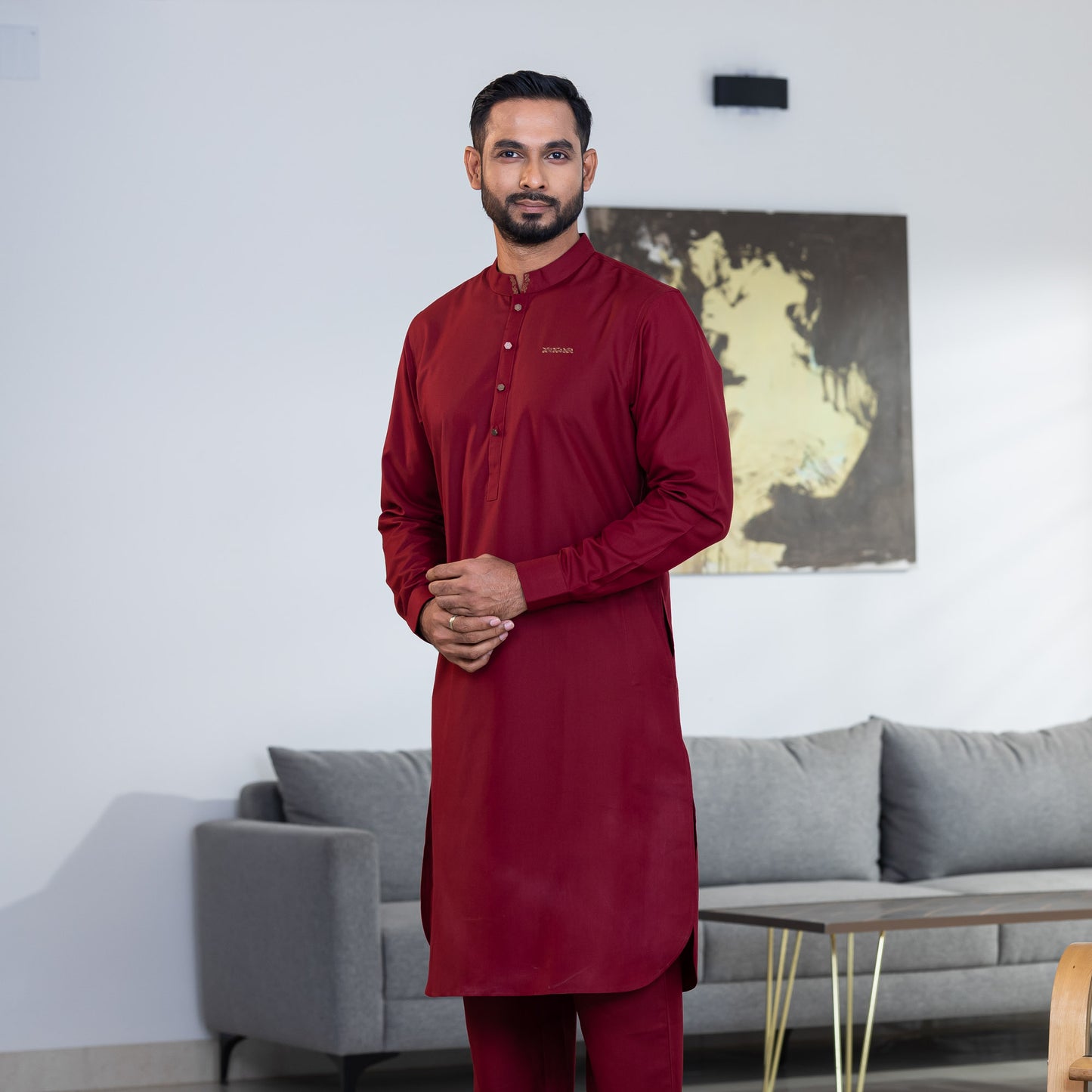 Mens Maroon Embroidered Kabli Set