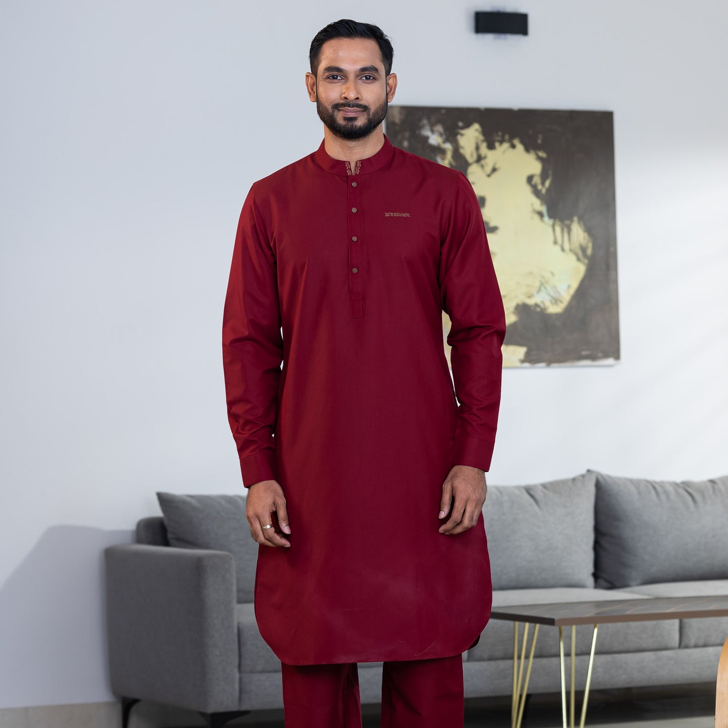 Mens Maroon Embroidered Kabli Set