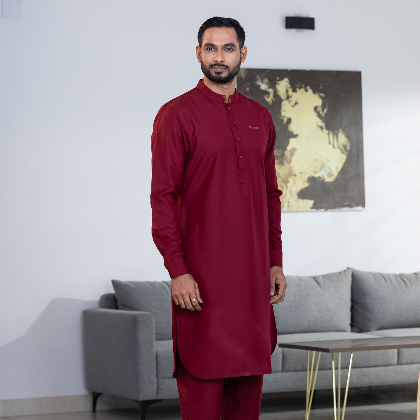 Mens Maroon Embroidered Kabli Set