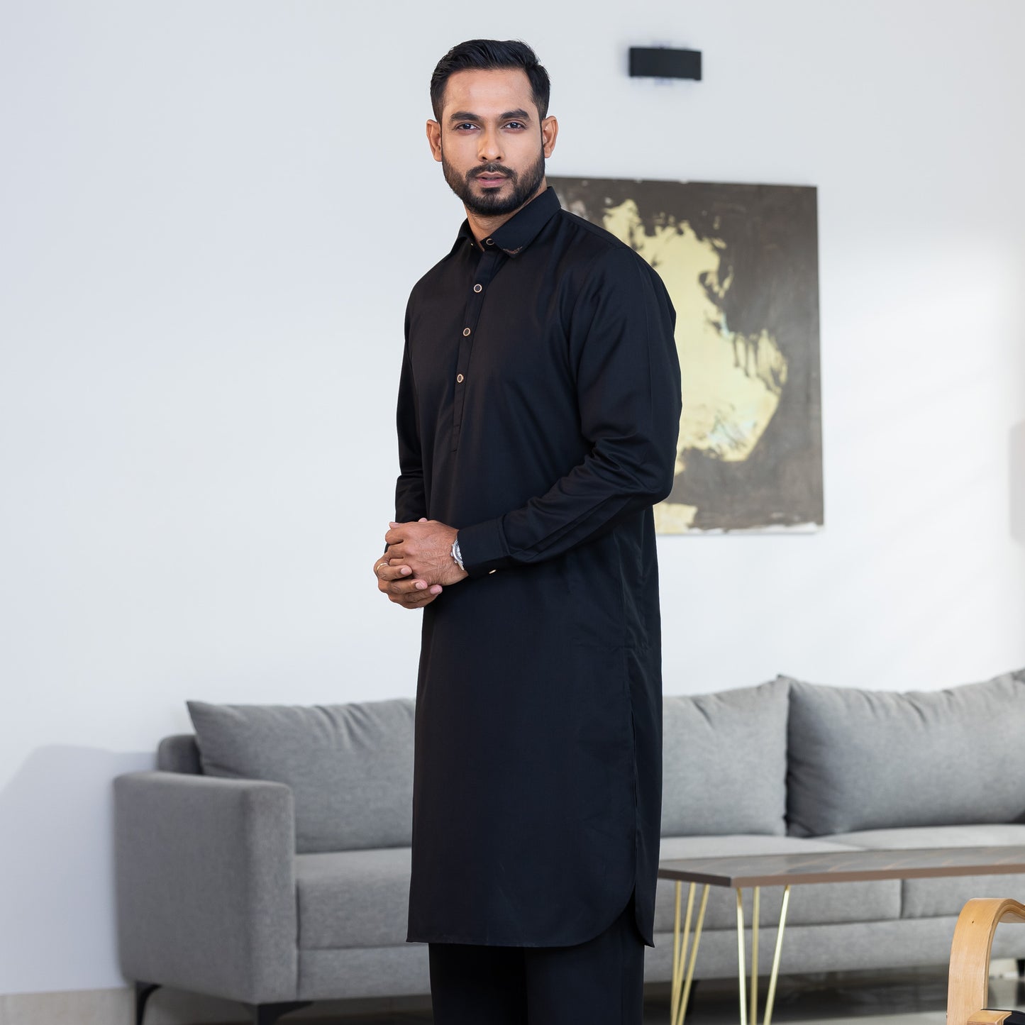 Mens Black Embroidery Kabli Set