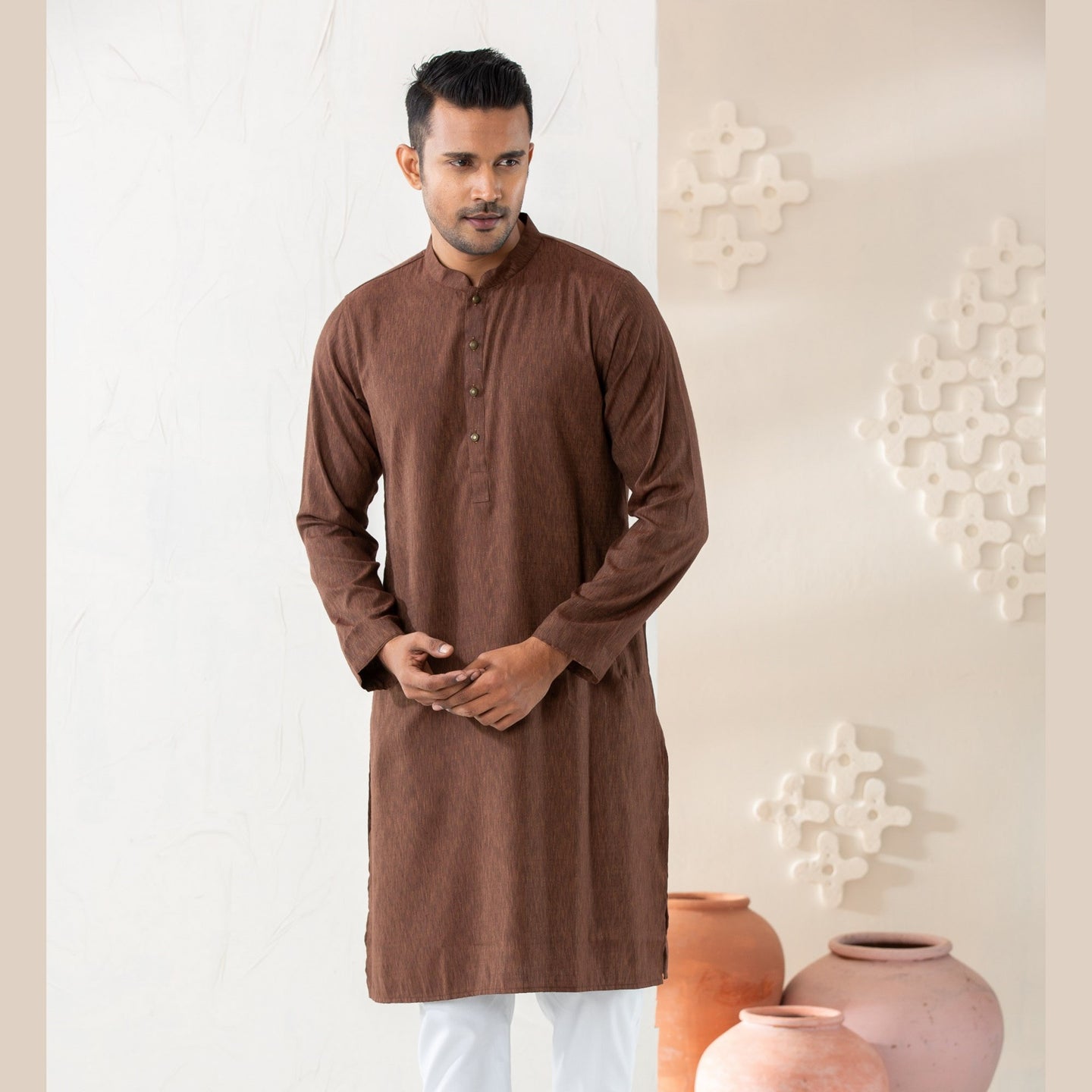 MENS BASIC PANJABI-BROWN