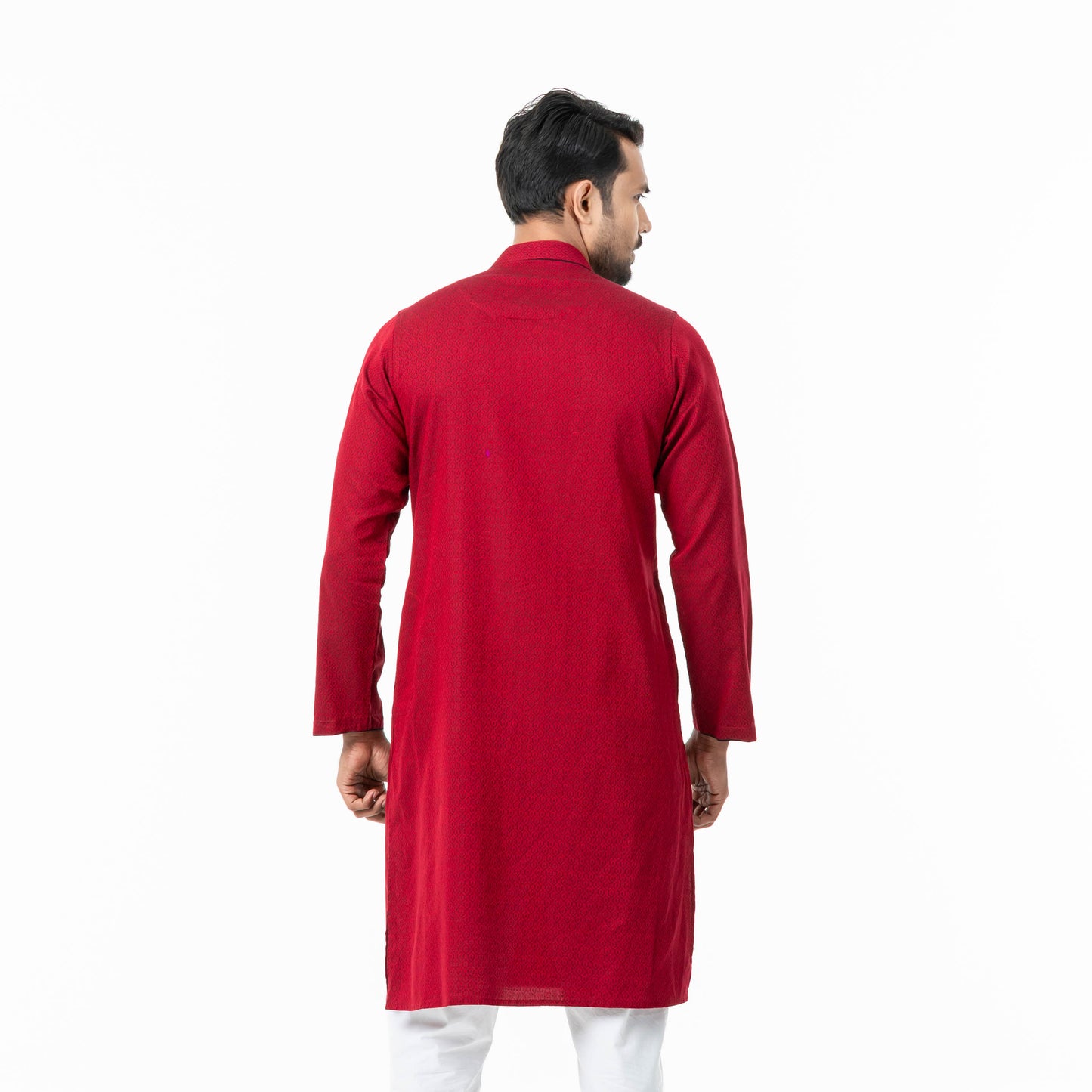 Mens Red Jacquard Panjabi