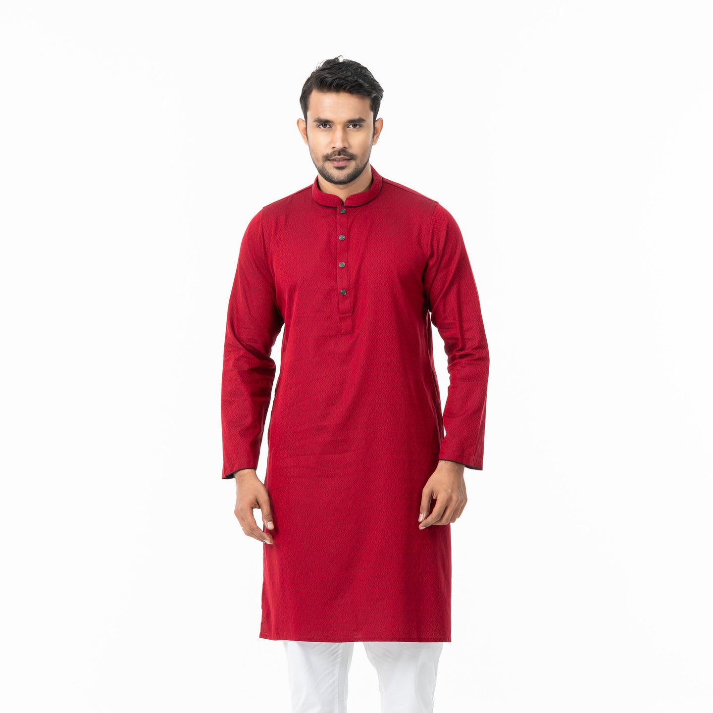 Mens Red Jacquard Panjabi