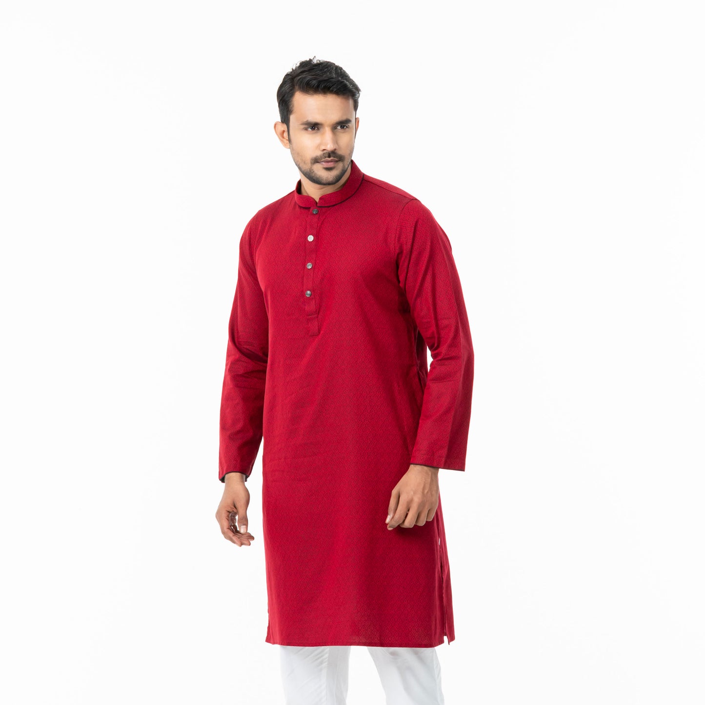 Mens Red Jacquard Panjabi