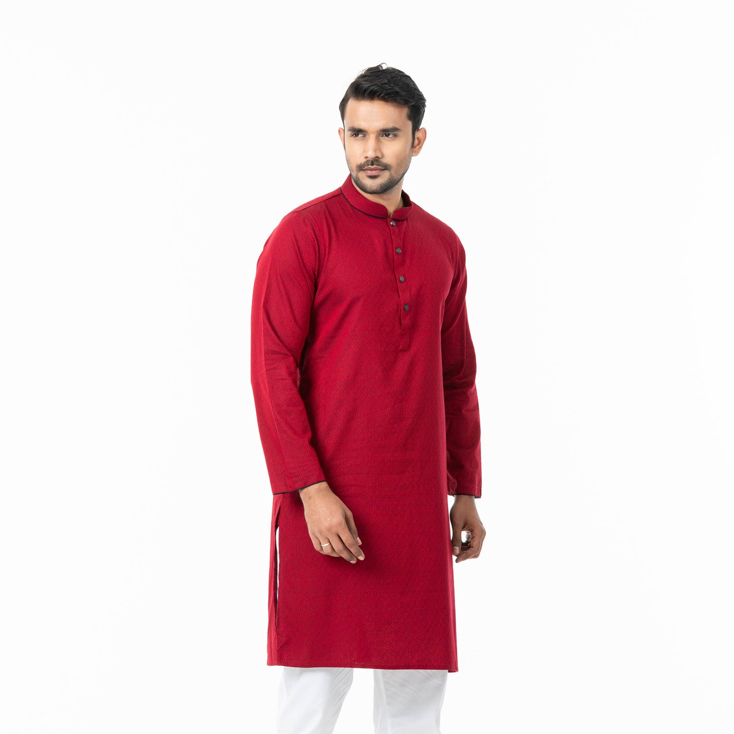 Mens Red Jacquard Panjabi