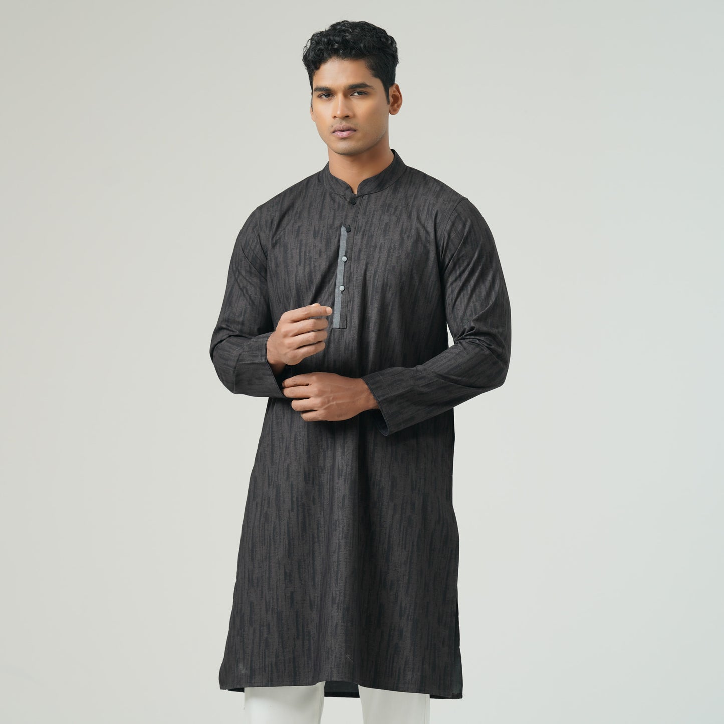 Mens Brown Black Slim Panjabi