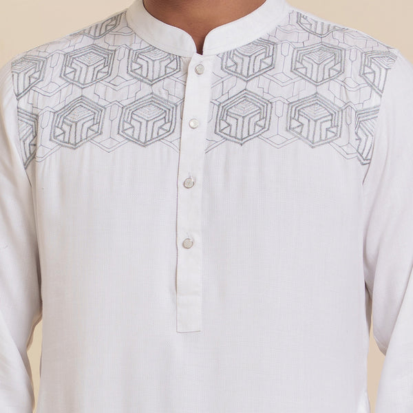 Mens Embroidery Panjabi- White