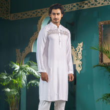 Load image into Gallery viewer, MENS EMBROIDERY PANJABI-WHITE STRIPE
