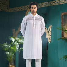 Load image into Gallery viewer, MENS EMBROIDERY PANJABI-WHITE STRIPE
