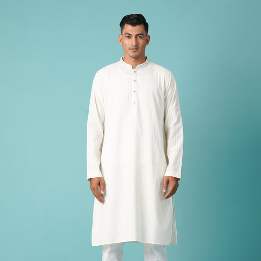 Mens Embroidery Panjabi-Off White