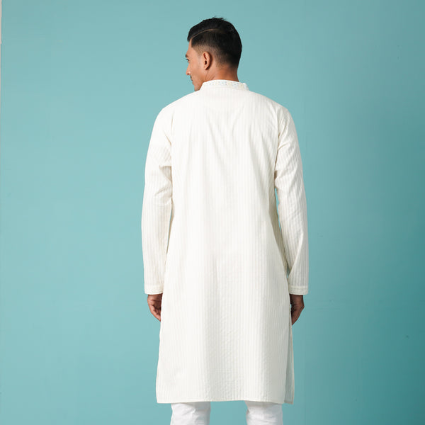 MENS EMBROIDERY PANJABI-OFF WHITE