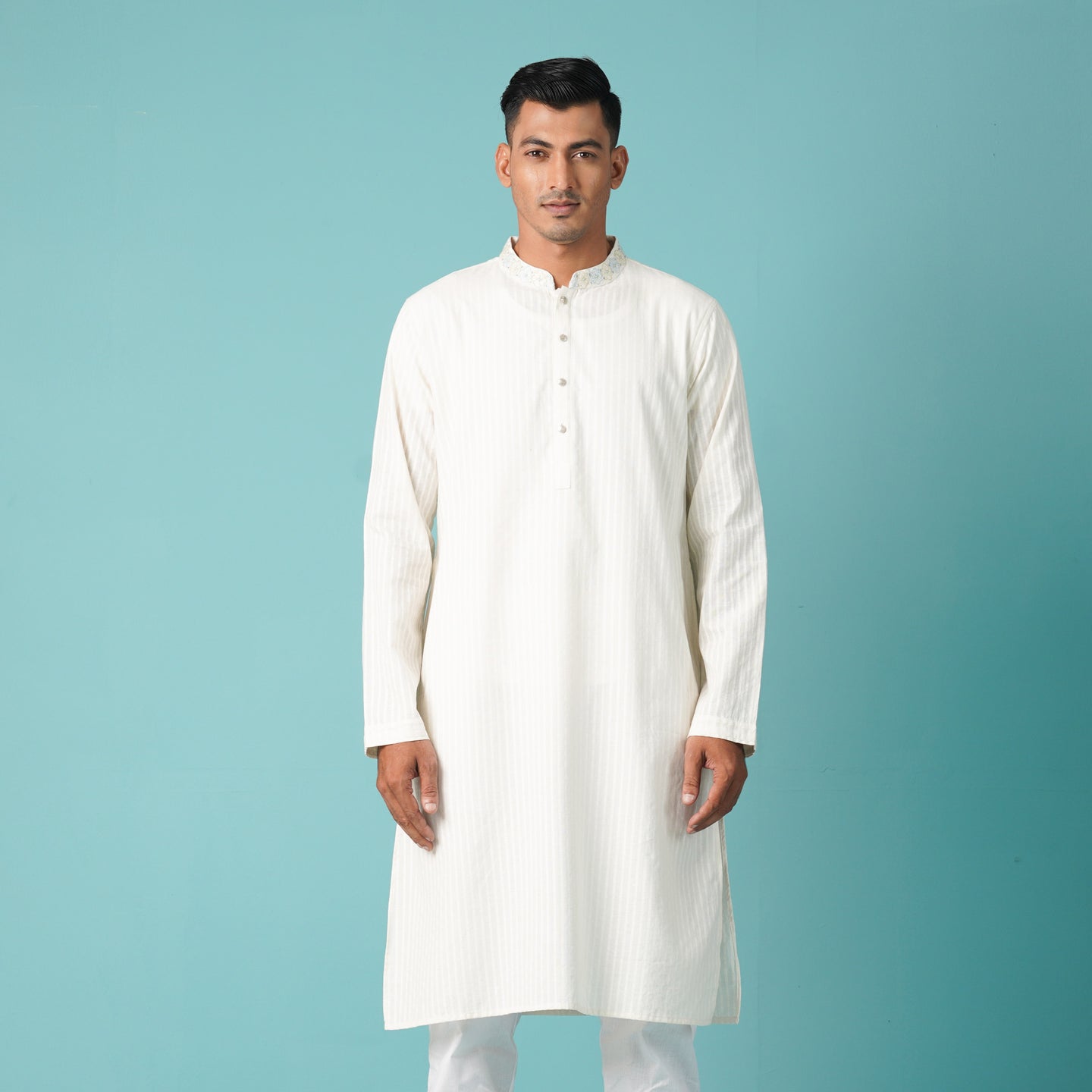 MENS EMBROIDERY PANJABI-OFF WHITE