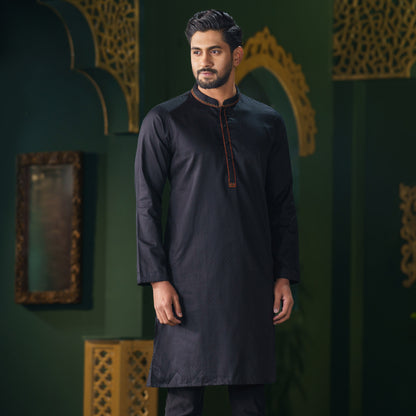 Mens Black Embroidered Panjabi
