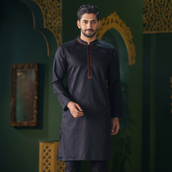 Mens Black Embroidered Panjabi