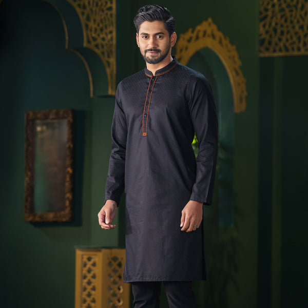 Mens Black Embroidered Panjabi