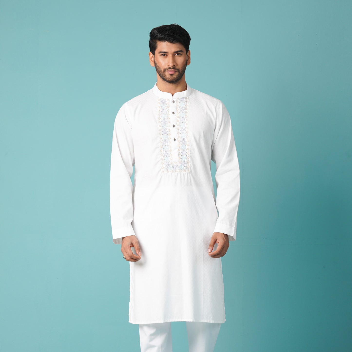 Mens Embroidery Panjabi-White