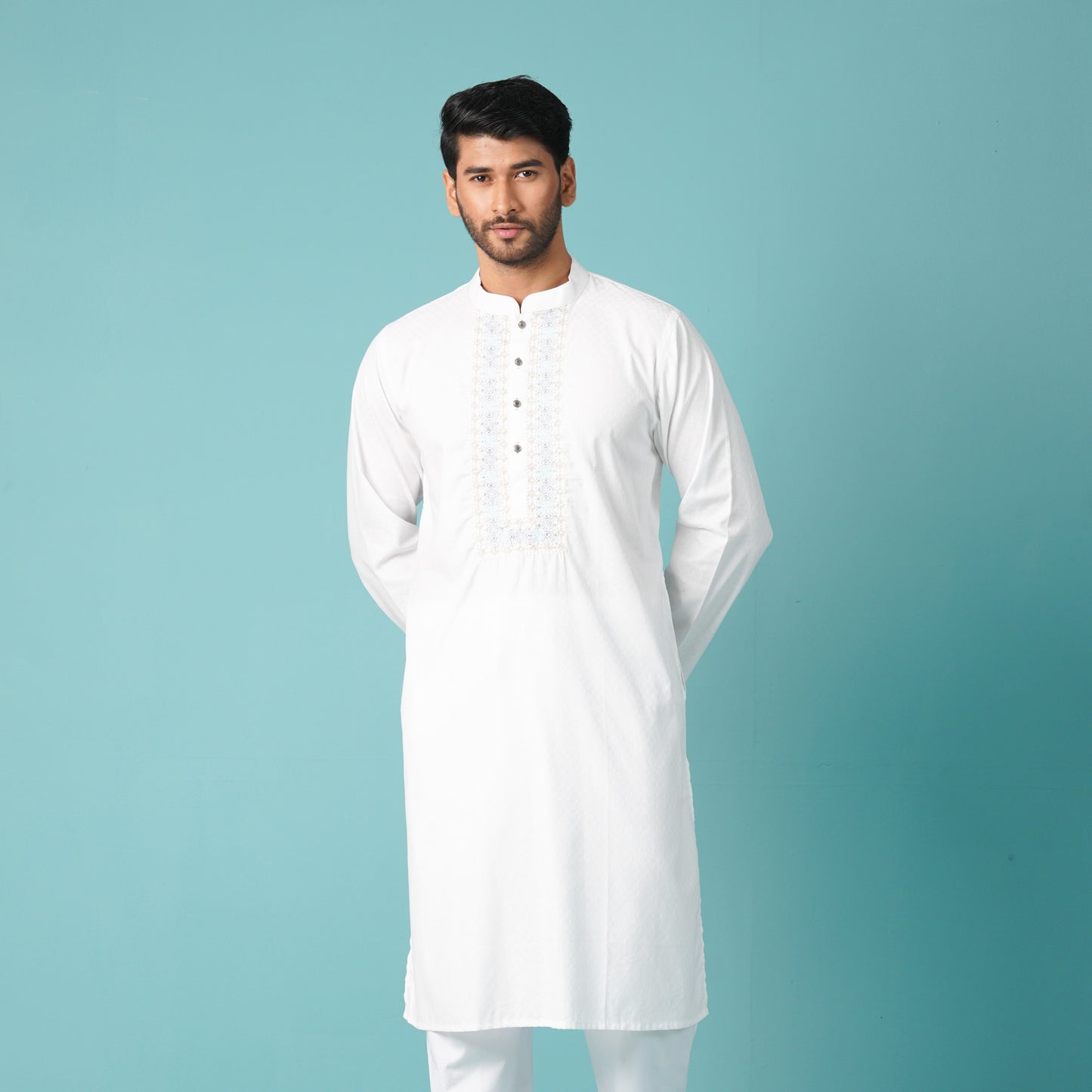 Mens Embroidery Panjabi-White