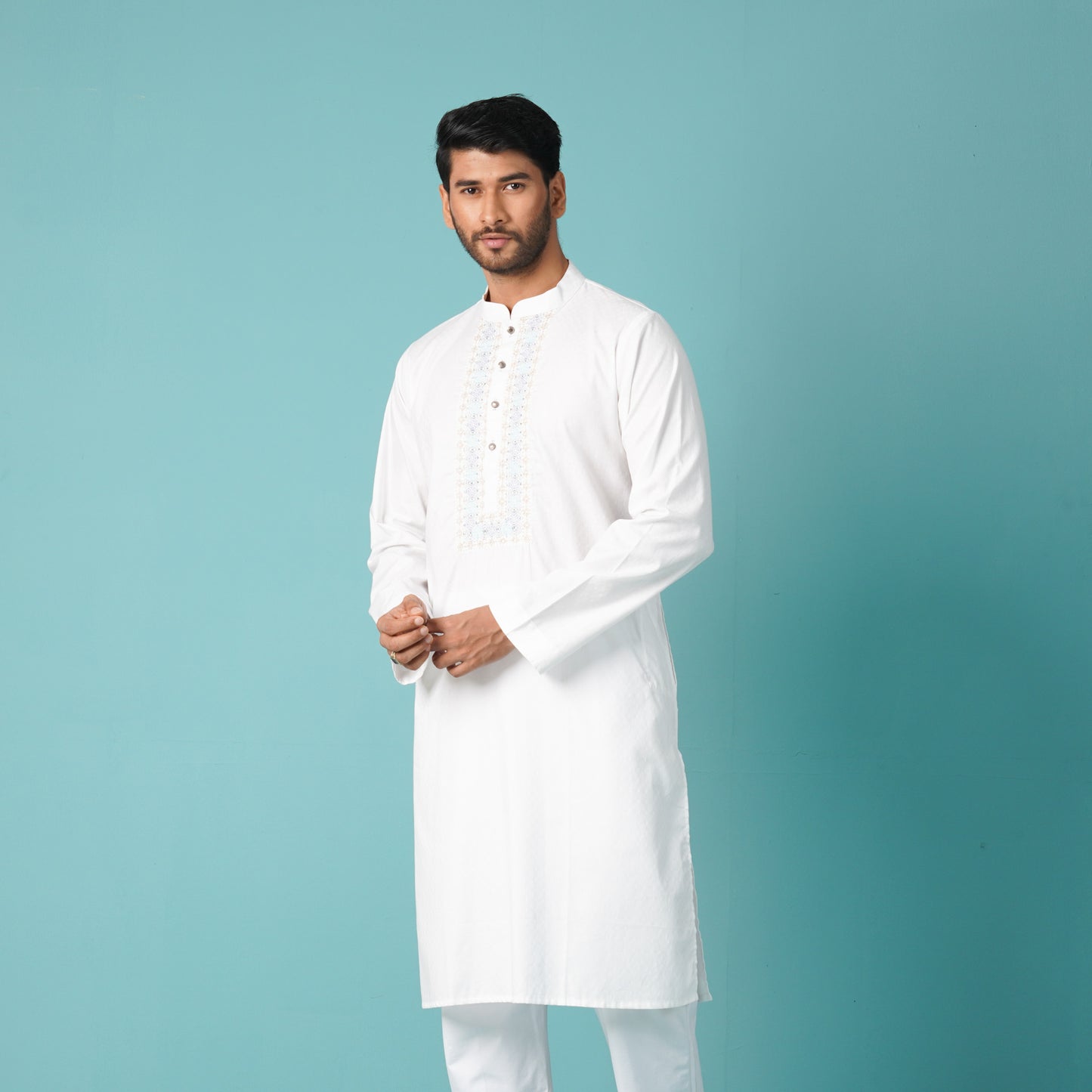 Mens Embroidery Panjabi-White