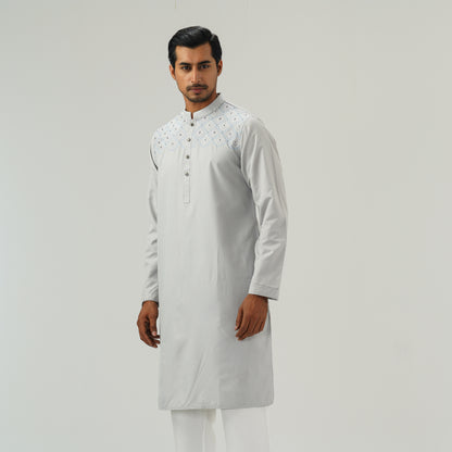 Mens Silver Embroidered Panjabi