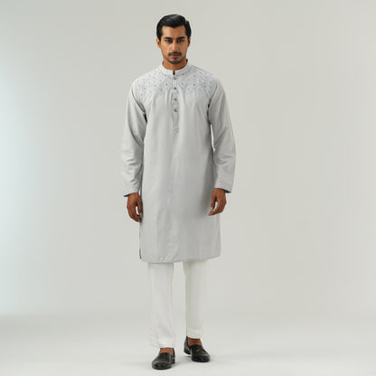 Mens Silver Embroidered Panjabi