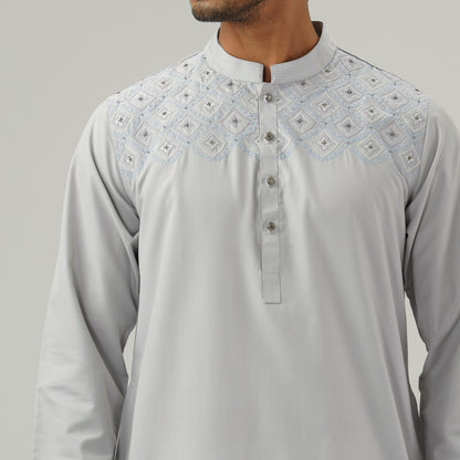 Mens Silver Embroidered Panjabi