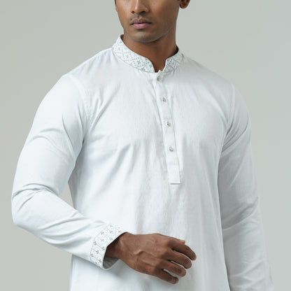 Mens White Embroidery Panjabi