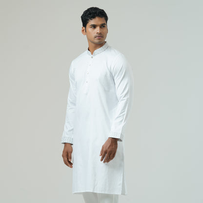 Mens White Embroidery Panjabi