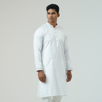 Mens White Embroidery Panjabi