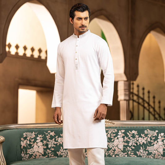 Mens White Zardosi Panjabi