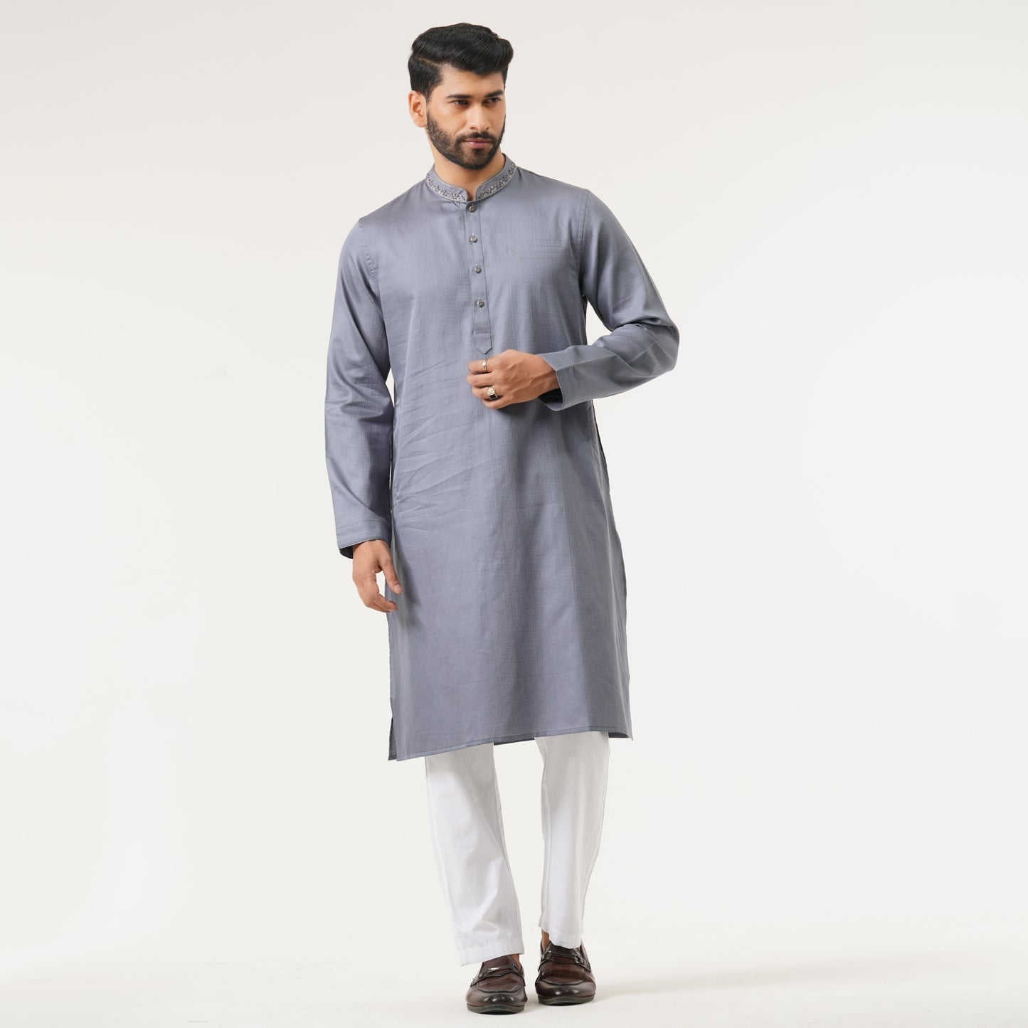 Mens Silver Gray Karchupi Panjabi