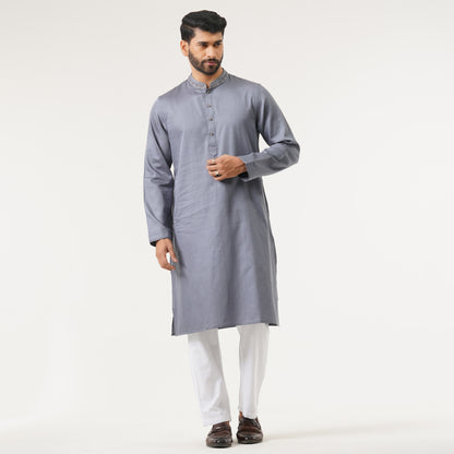 Mens Silver Gray Karchupi Panjabi