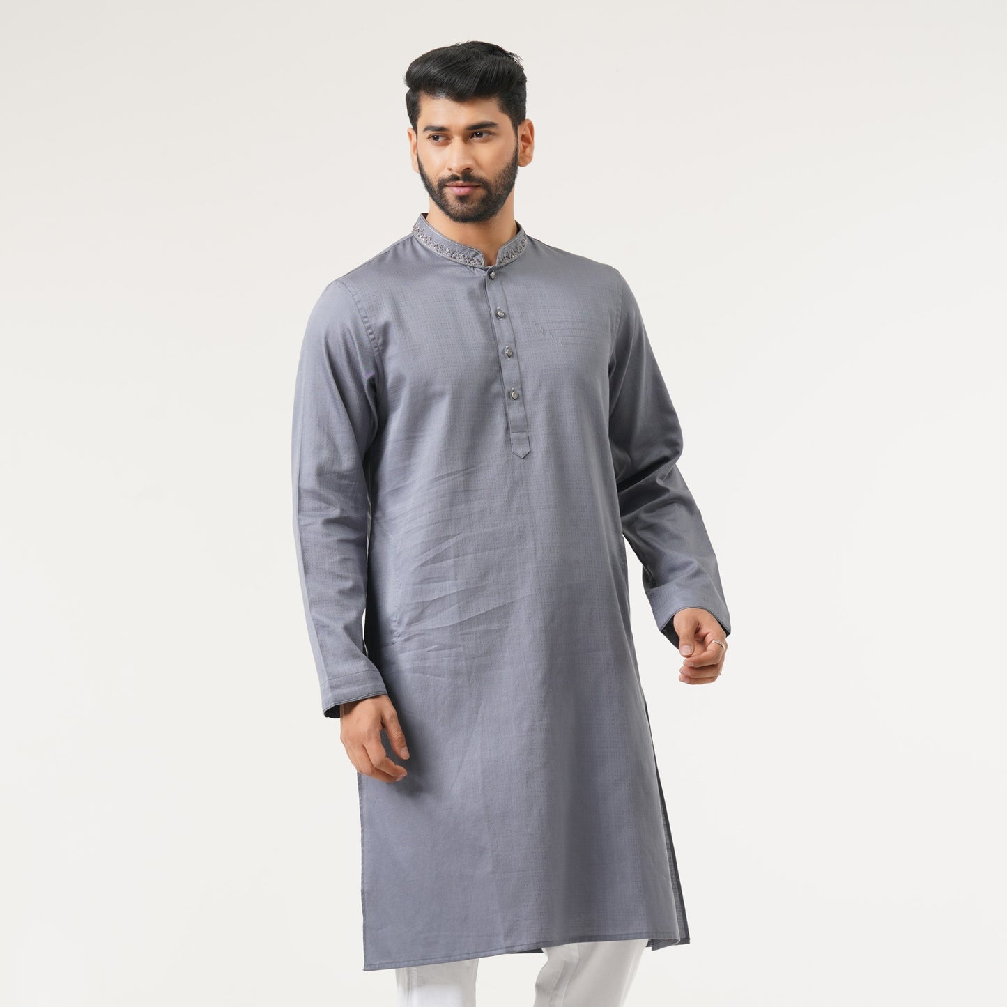 Mens Silver Gray Karchupi Panjabi