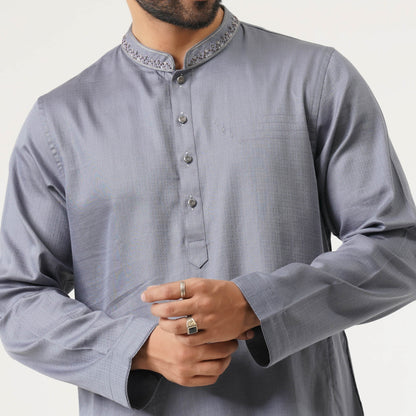Mens Silver Gray Karchupi Panjabi