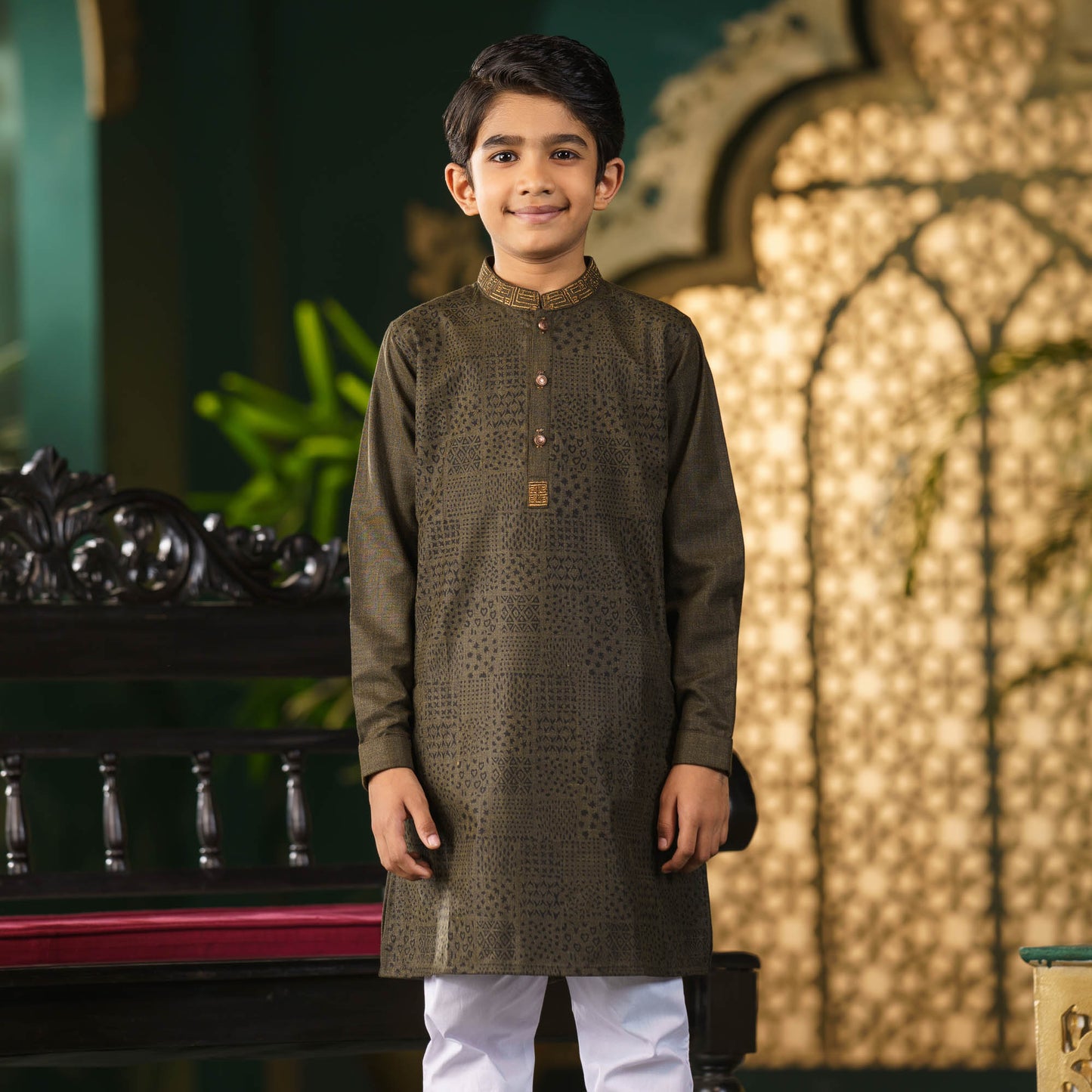 Boys Olive-Green Premium Panjabi