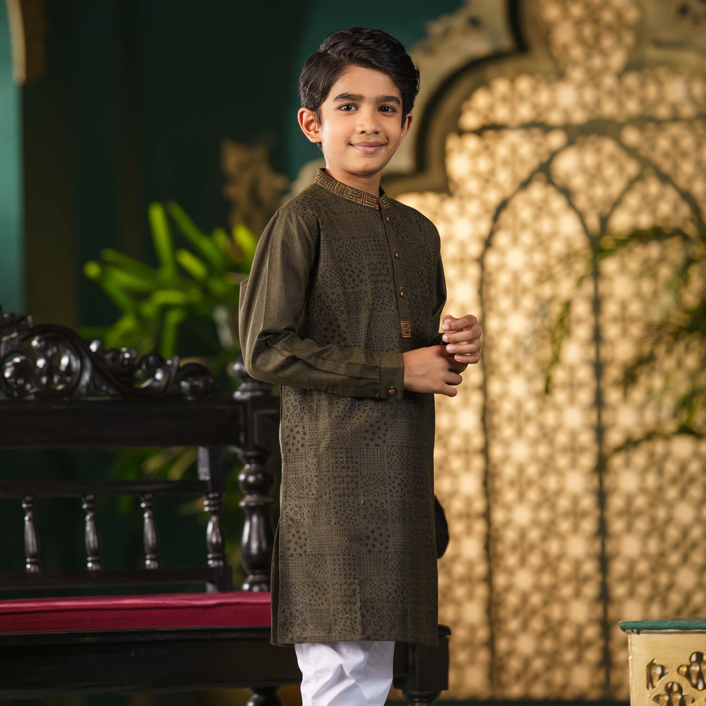 Boys Olive-Green Premium Panjabi