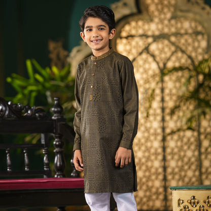 Boys Olive-Green Premium Panjabi