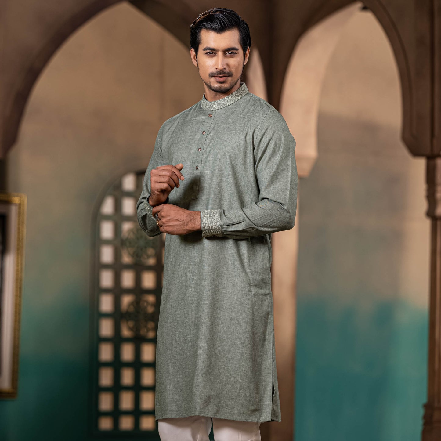 MENS PREMIUM PANJABI-Tea Green