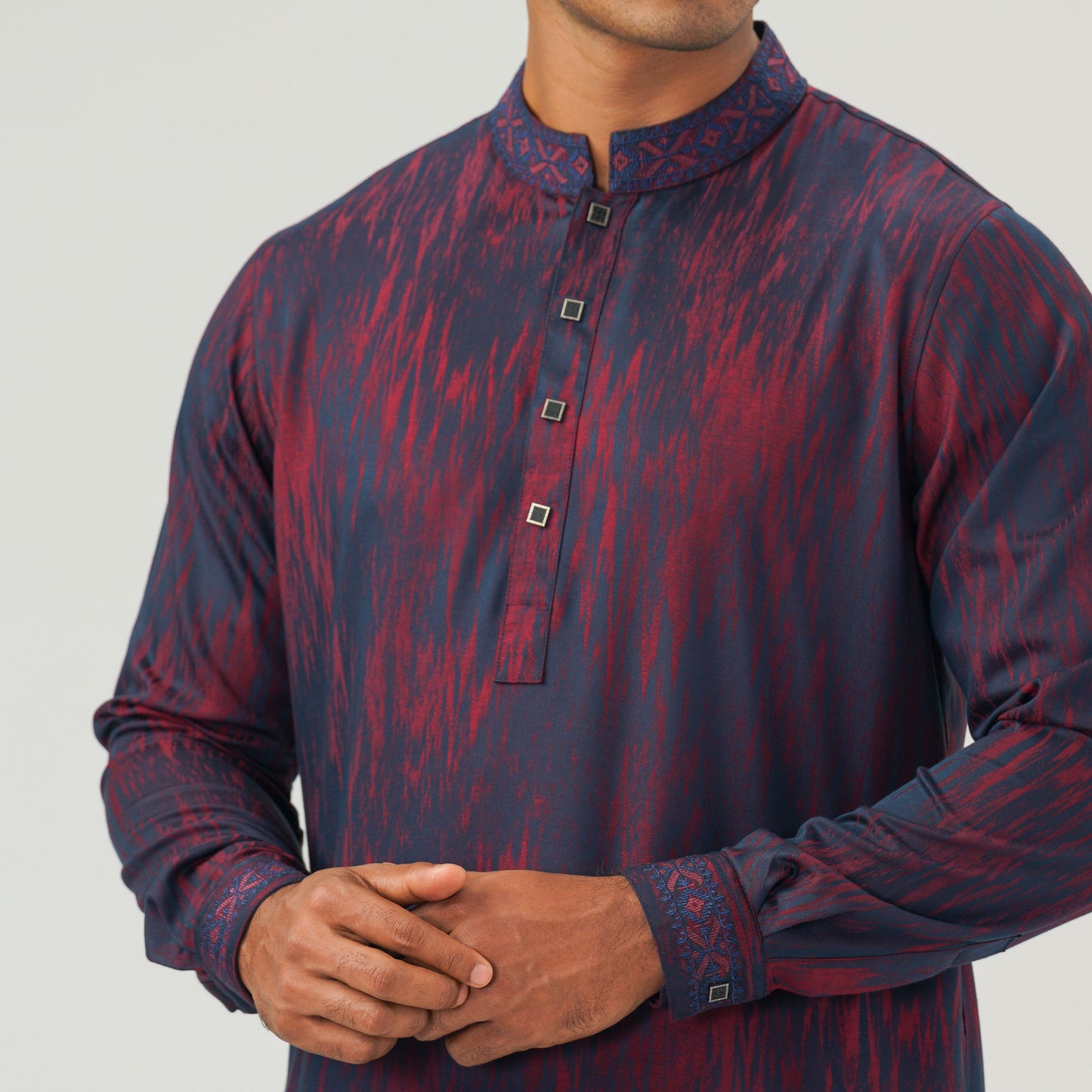 Mens Maroon Blue Premium Panjabi