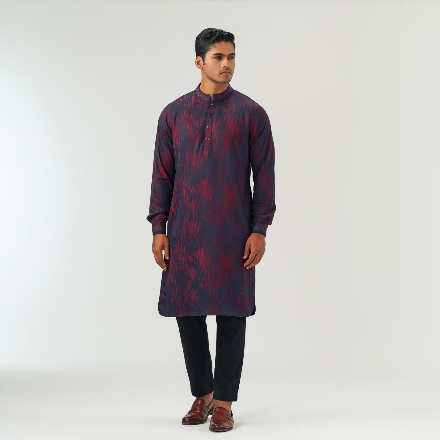 Mens Maroon Blue Premium Panjabi