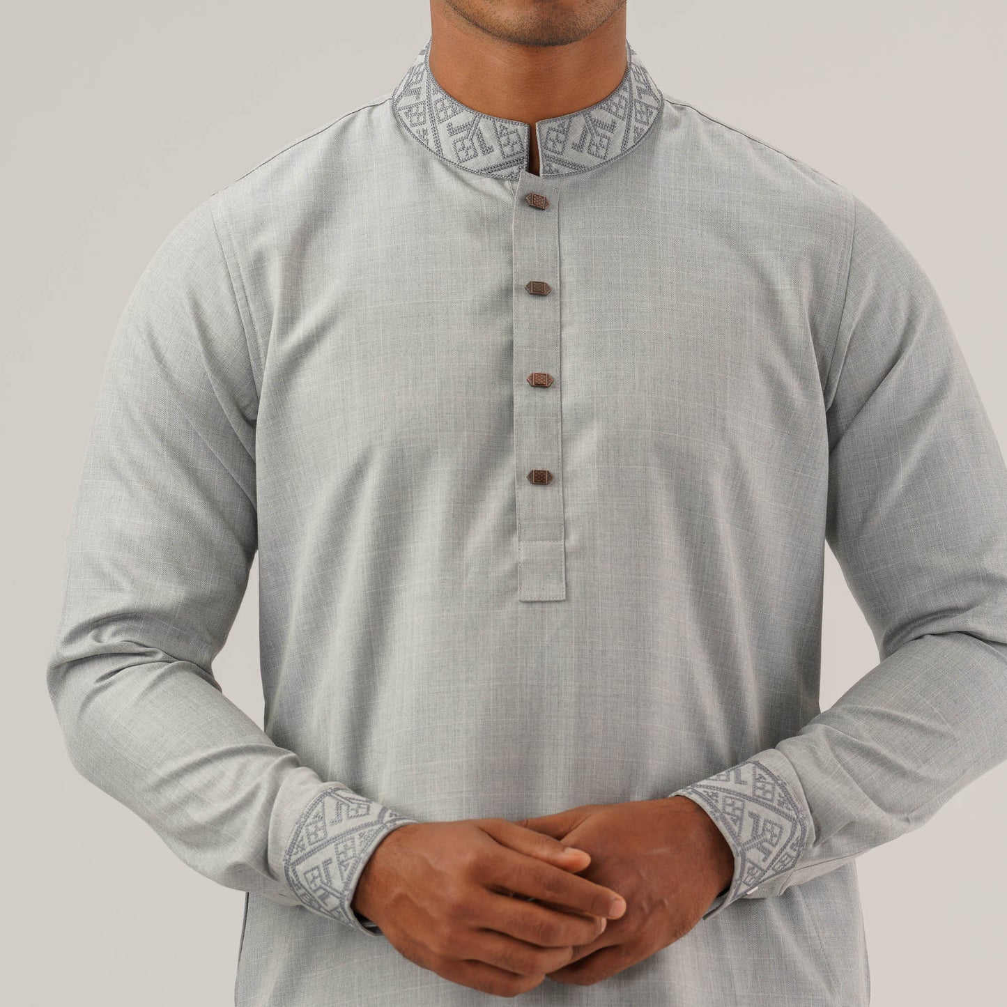 Mens Ash Embroidered Panjabi