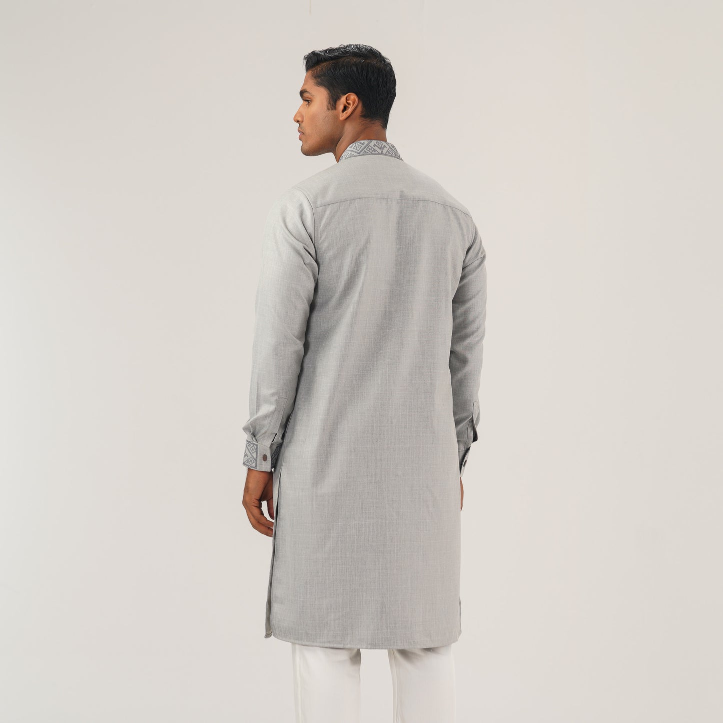 Mens Ash Embroidered Panjabi